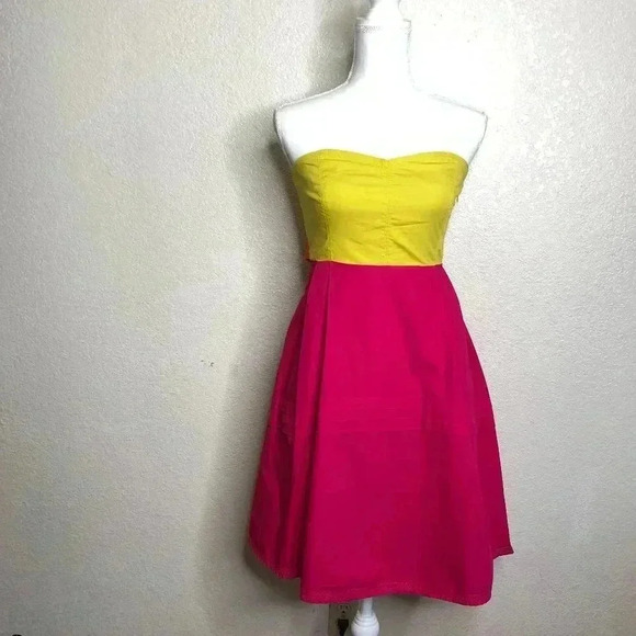 MAEVE Strapless Color Block Dress Smocked back 2 - Picture 1 of 13